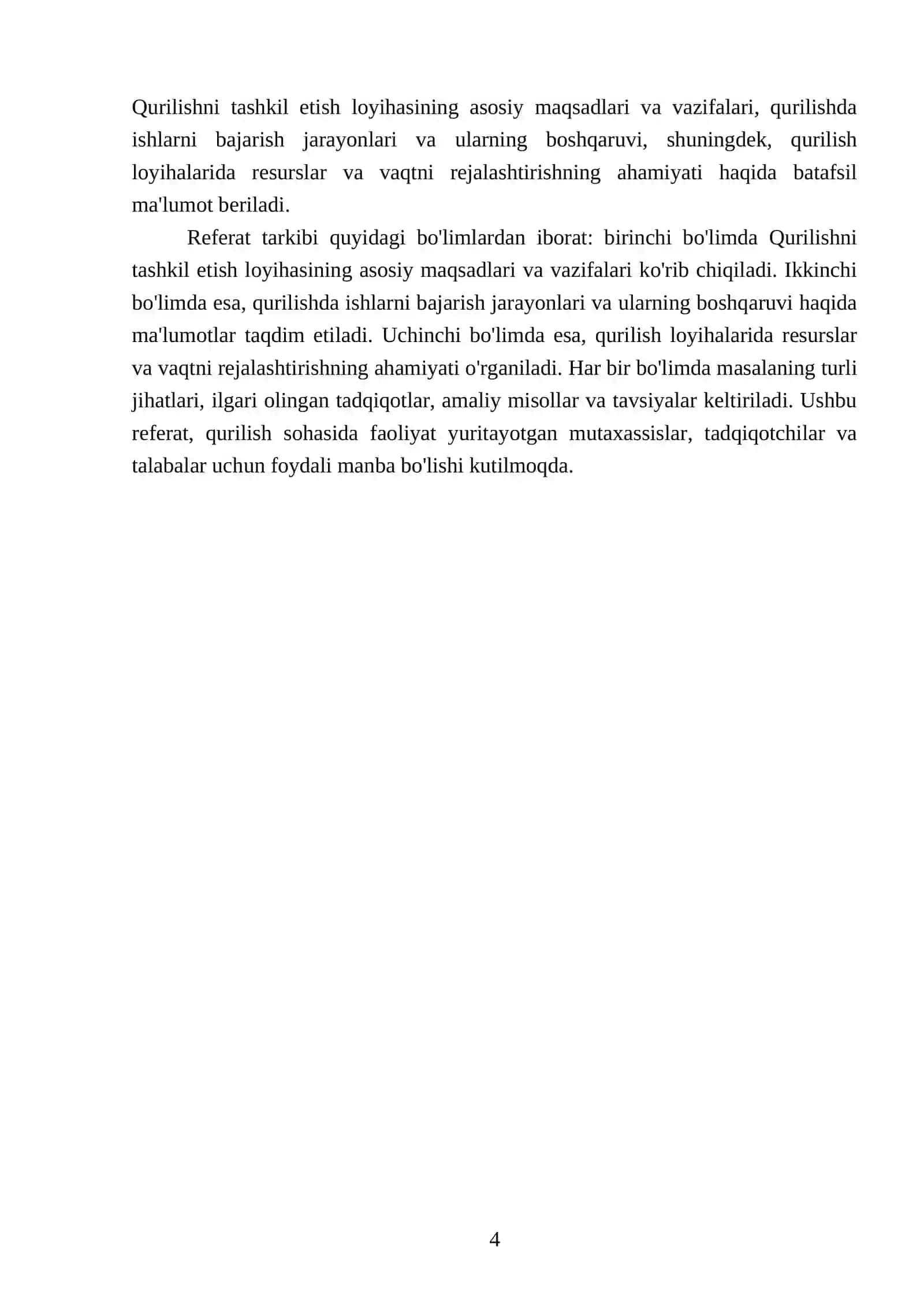 Qurilishni tashkil etish loyihasi (QTEL). Qurilishda ishlarni bajarish loyihasi (QIBL) 4
