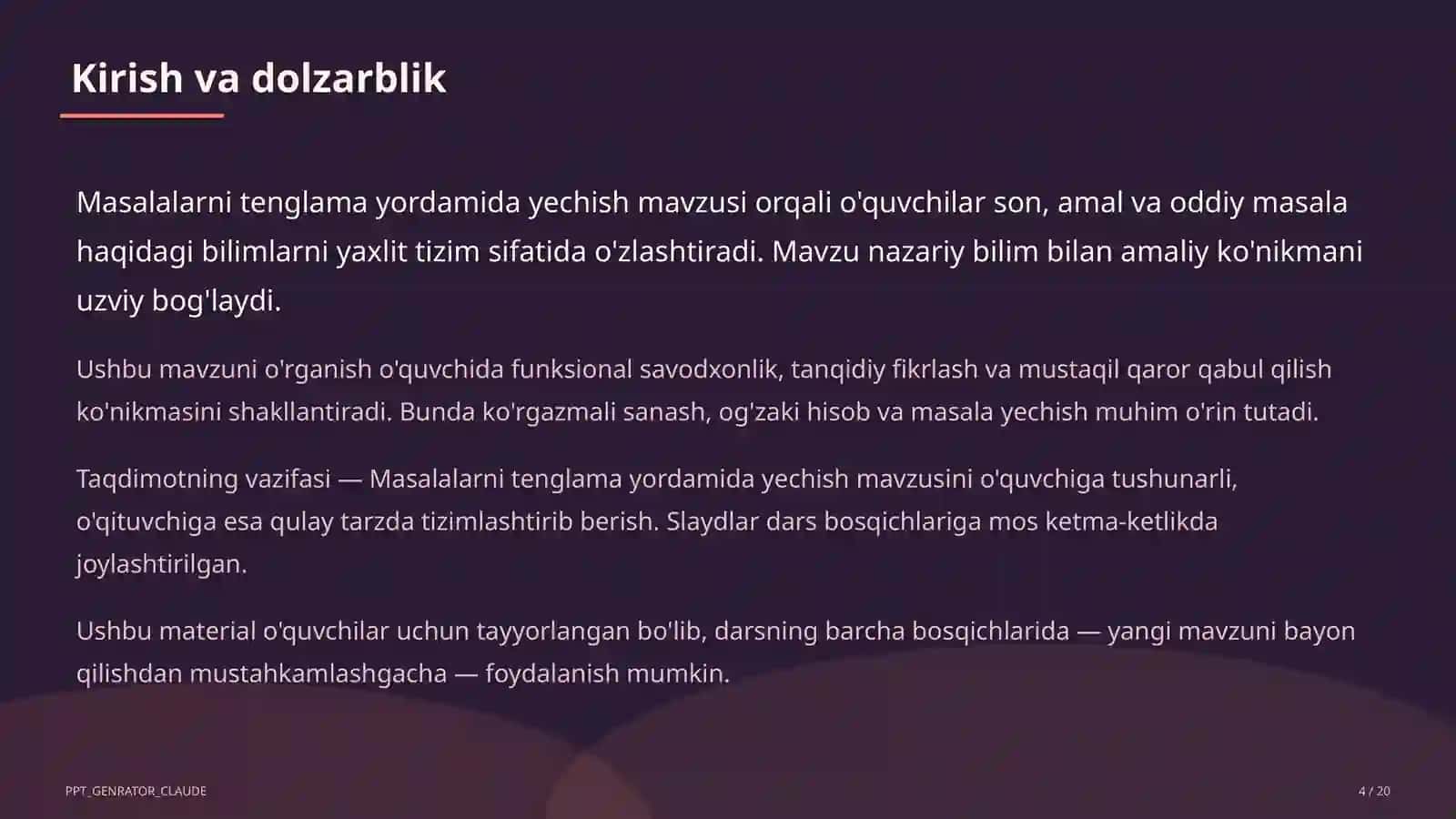 Masalalarni tenglama yordamida yechish (3-sinf) 4