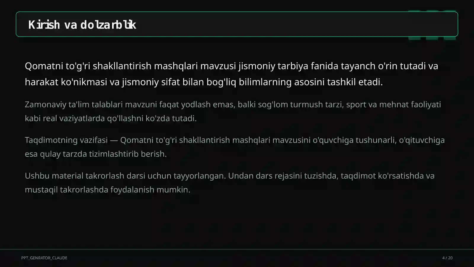 Qomatni to'g'ri shakllantirish mashqlari (2-sinf) 4