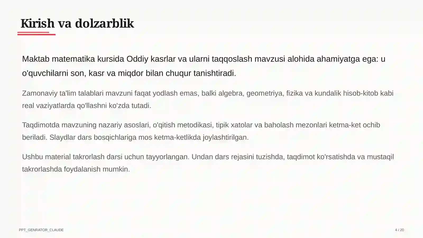 Oddiy kasrlar va ularni taqqoslash (5-sinf) 4