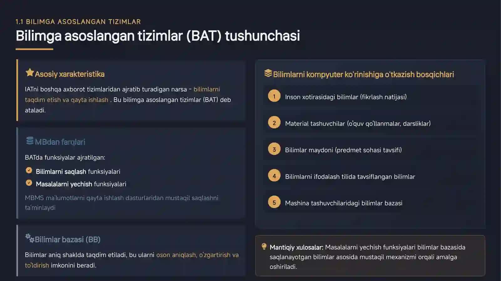 BILIMGA ASOSLANGAN TIZIMLAR 4