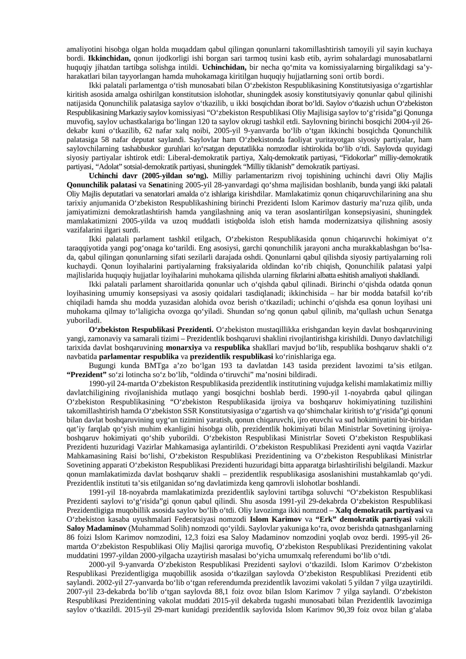 Oʻzbekistonda demokratik, fuqarolik jamiyati asoslarining shakllanishi, amalga oshirilgan siyosiy islohotlar 4