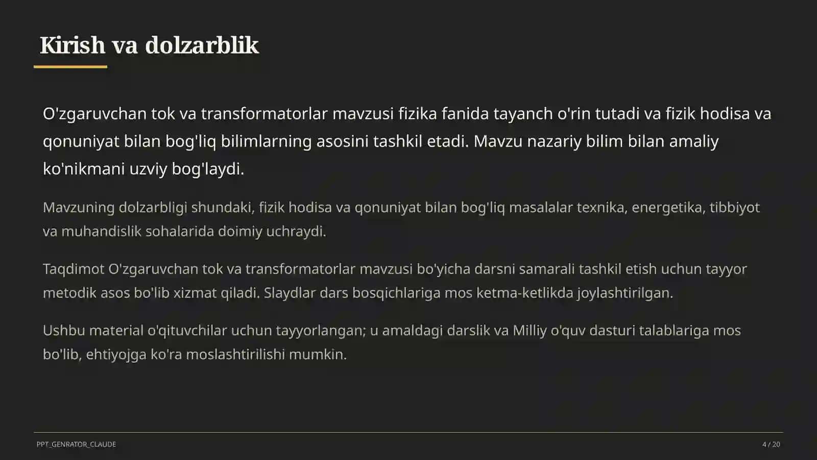 O'zgaruvchan tok va transformatorlar (11-sinf) 4