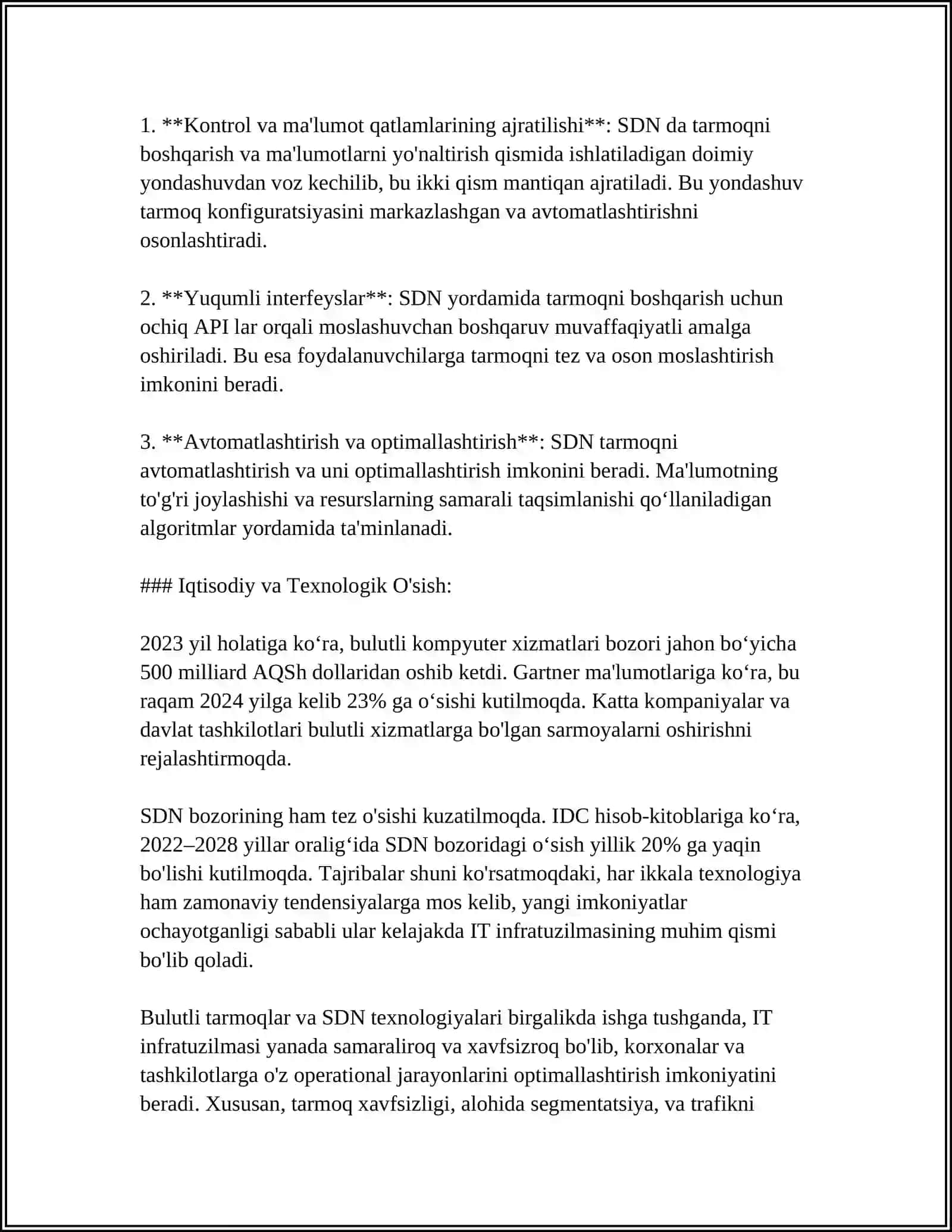CLOUD NETWORKING VA SOFTWARE-DEFINED NETWORKING (SDN) TARMOQLARI 4