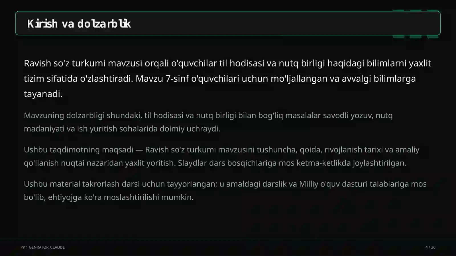 Ravish so'z turkumi (7-sinf) 4