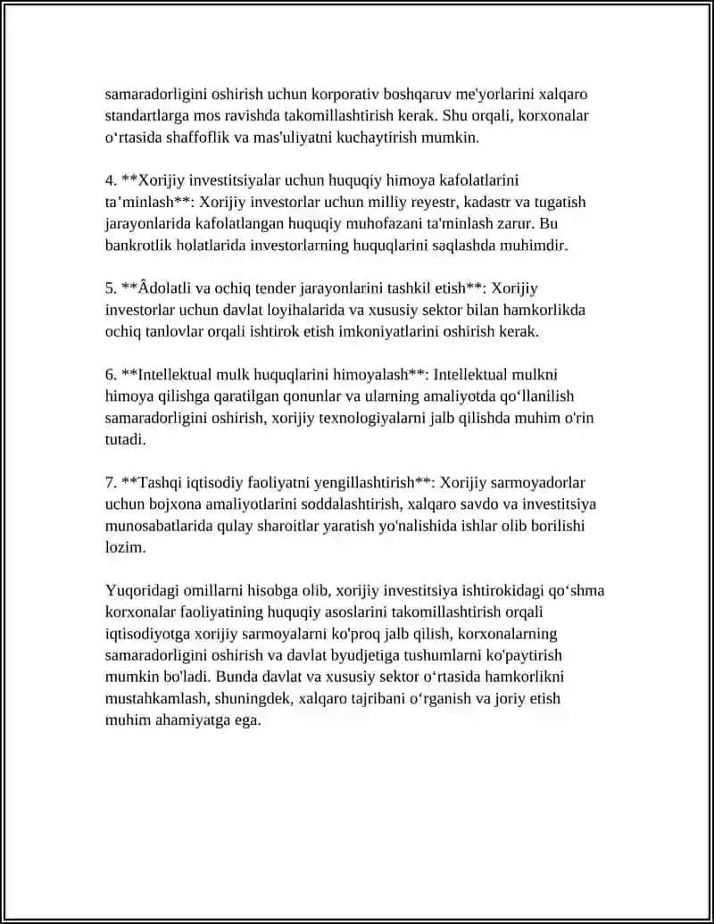 XORIJIY INVESTITSIYA ISHTIROKIDAGI QOSHMA KORXONALAR FAOLIYATI SAMARADORLIGINI TA'MINLASH 4