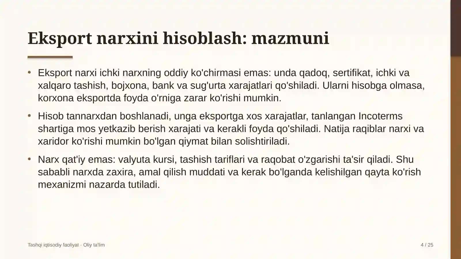 Avtovokzallarda eksport narxini hisoblash 4