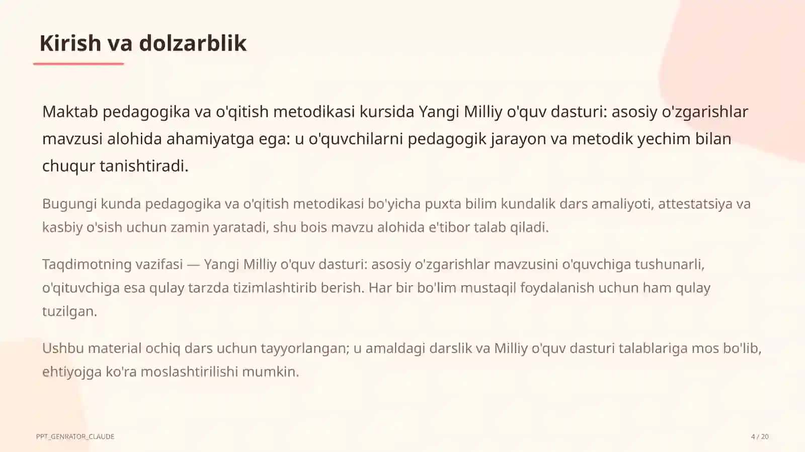 Yangi Milliy o'quv dasturi: asosiy o'zgarishlar 4