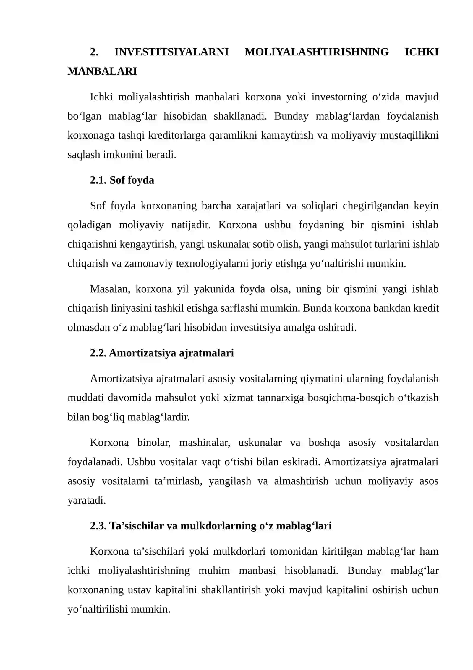 INVESTITSIYALARNI MOLIYALASHTIRISH MANBALARI: ICHKI VA TASHQI MANBALAR 4