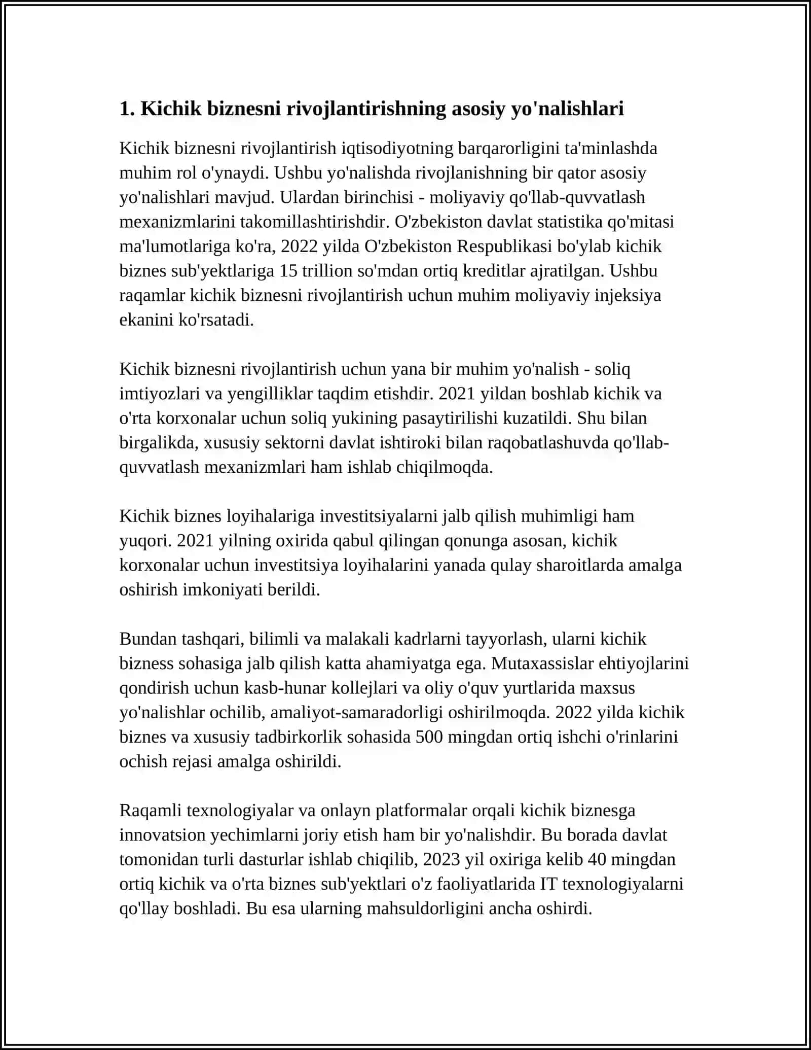 O'ZBEKISTONDA KICHIK BIZNES VA XUSUSIY TADBIRKORLIKNING ERKINLASHTIRISH VA RAG'BATLANTIRILISHI 4
