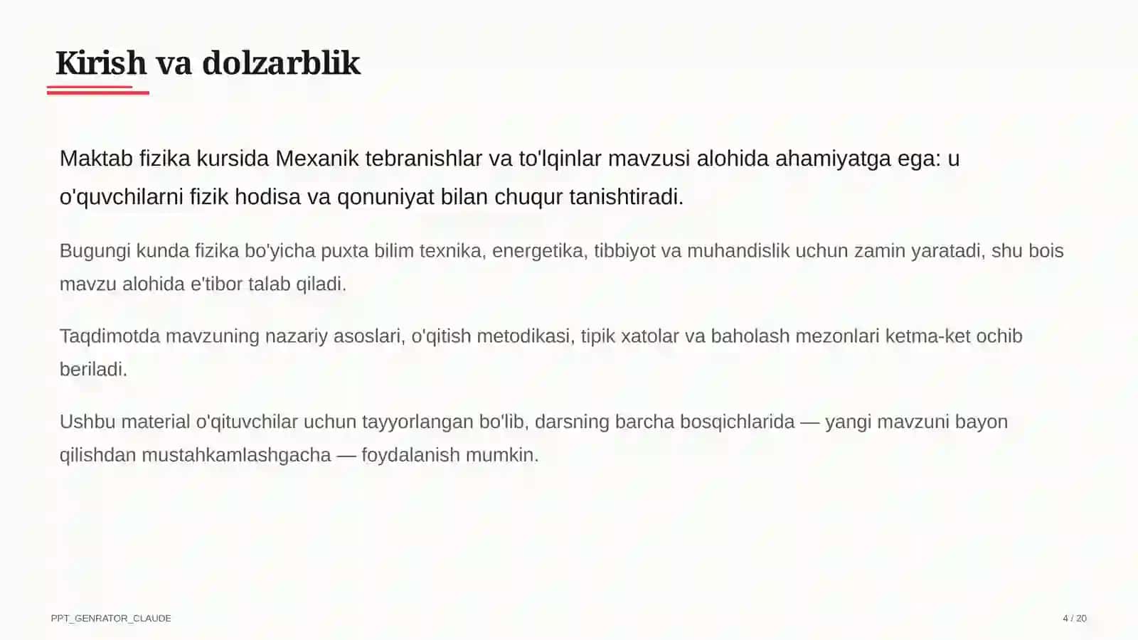 Mexanik tebranishlar va to'lqinlar (9-sinf) 4
