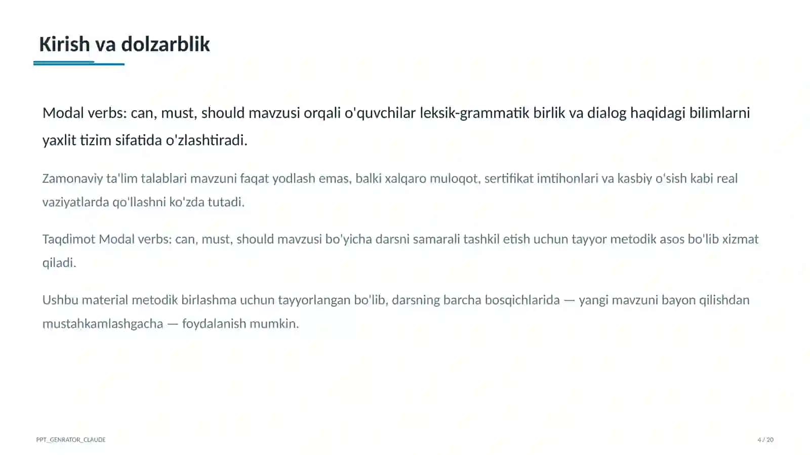 Modal verbs: can, must, should (7-sinf) 4