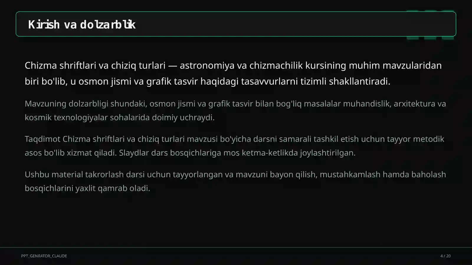 Chizmachilik va chiziq turlari (8-sinf) 4