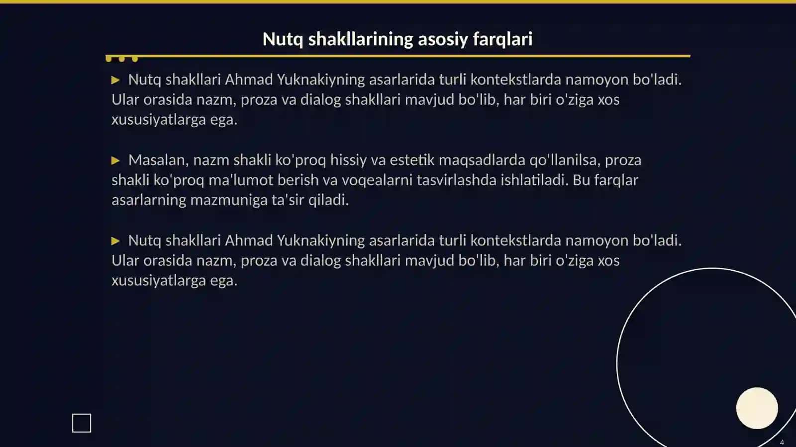 Ahmad Yuknakiyning nutq turlari va shakllari 4