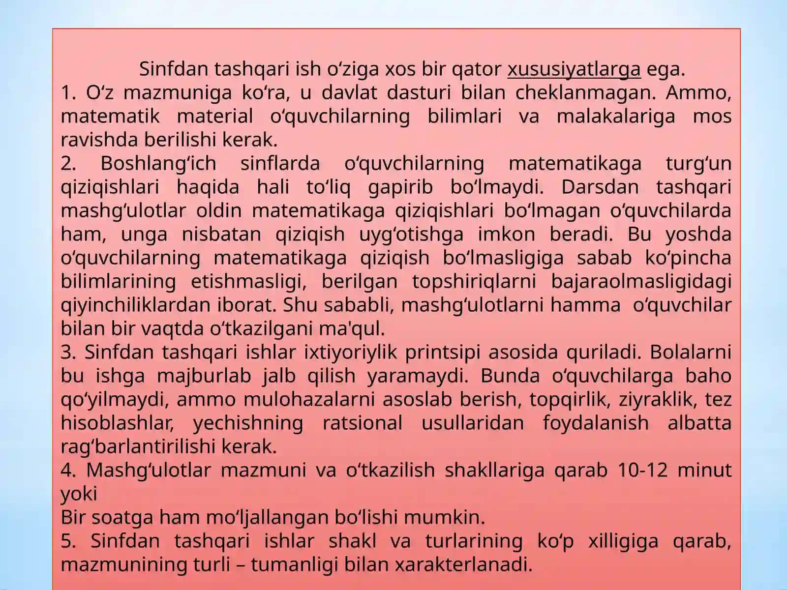 Boshlang’ich sinf matematikadan darsdan tashqari mashg’ulotlarni tashkil etish 4