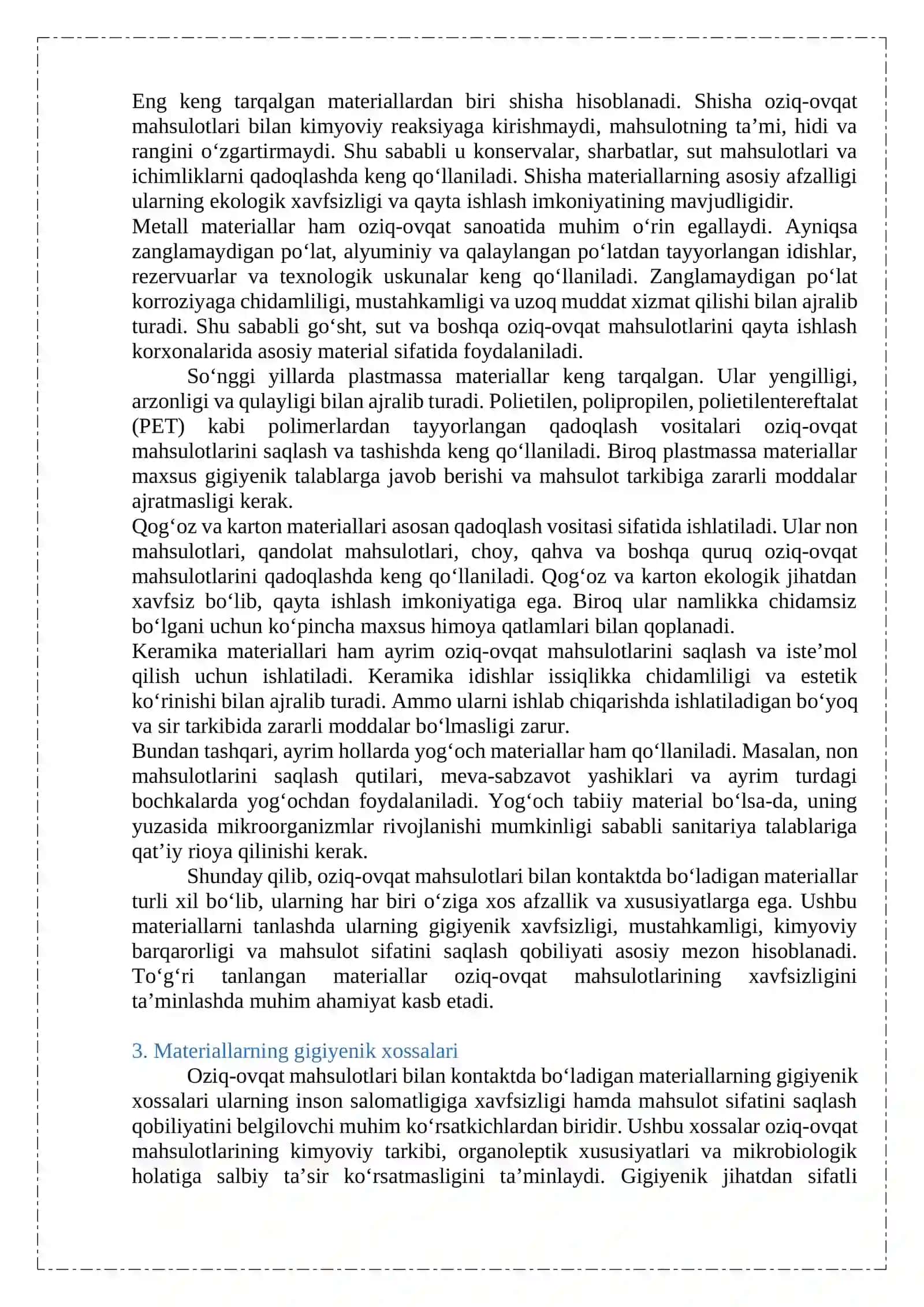 OZIQ - OVQAT MAHSULOTLARI BILAN KONTAKTDA BOLADIGAN MATERIALLAR 4