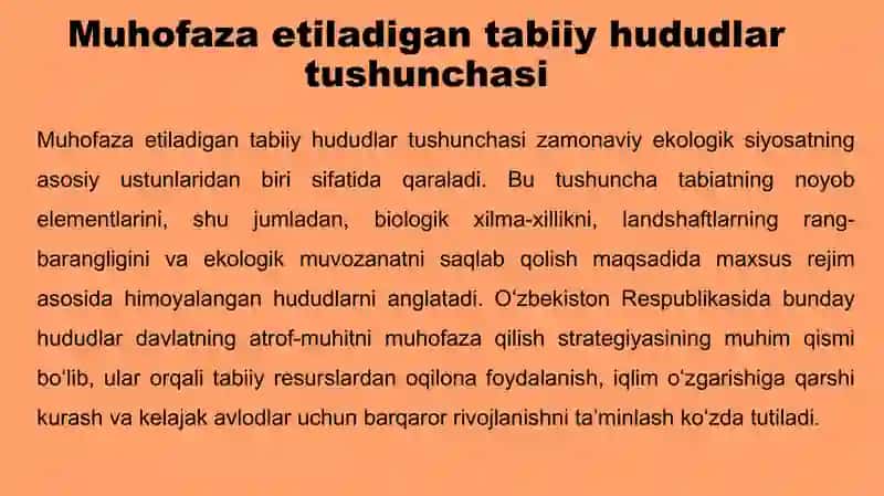 Muhofaza etiladigan tabiy hududlar tushunchasi va ularning huquqiy asoslari. 4