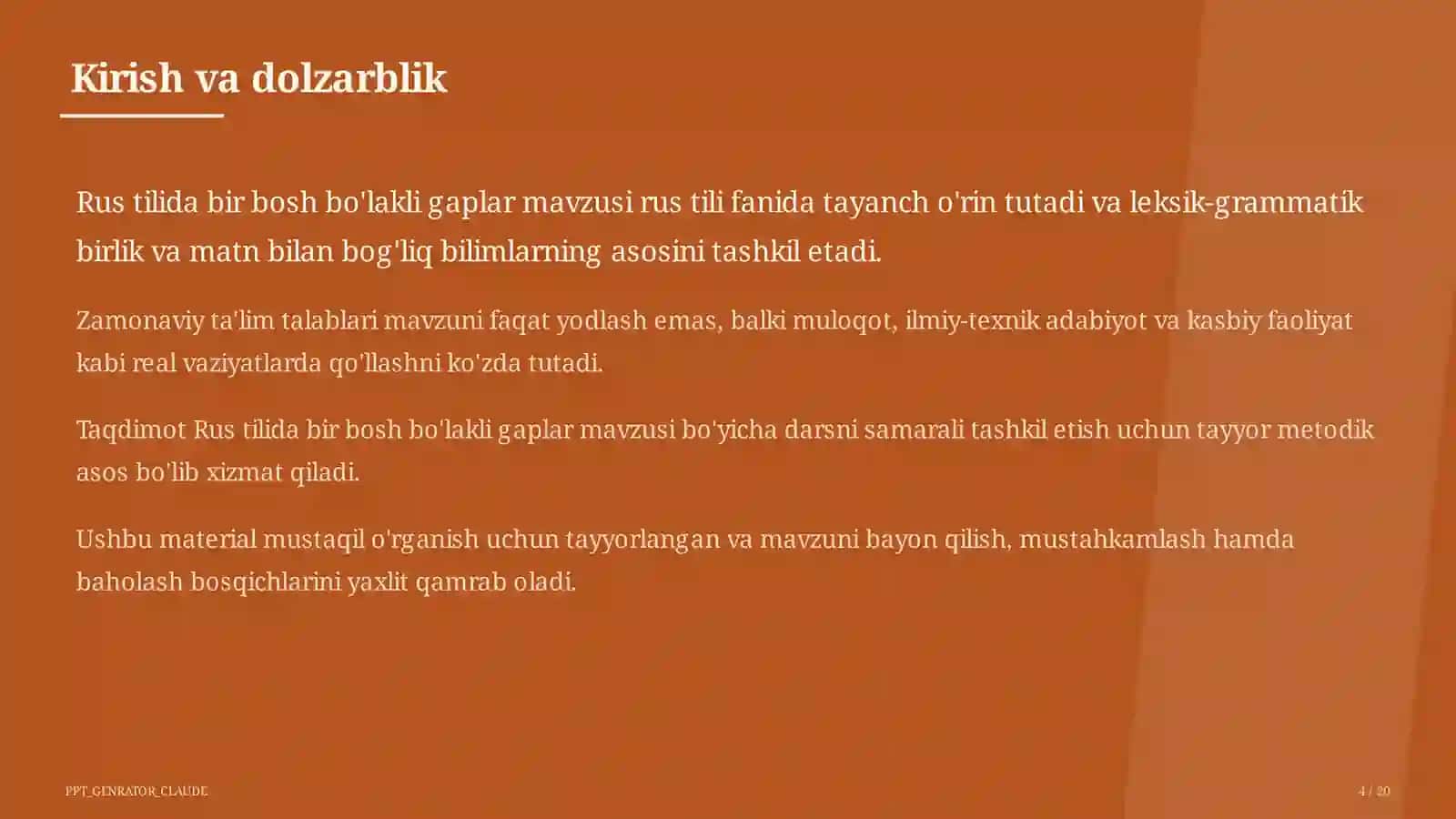 Rus tilida bir bosh bo'lakli gaplar (8-sinf) 4