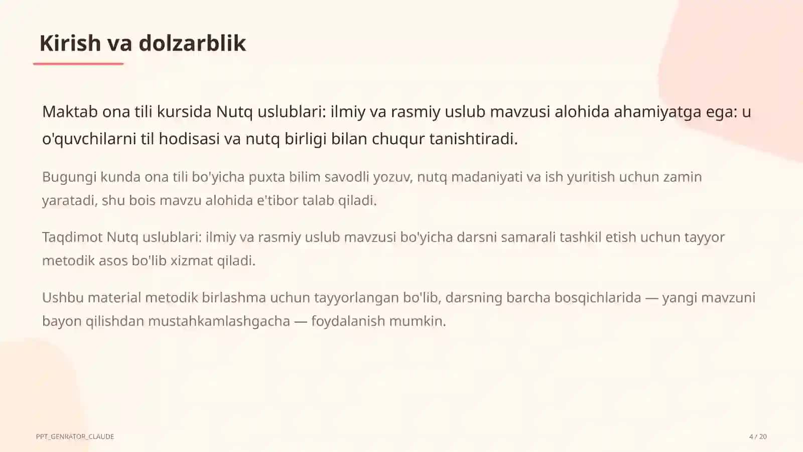 Nutq uslublari: ilmiy va rasmiy uslub (10-sinf) 4