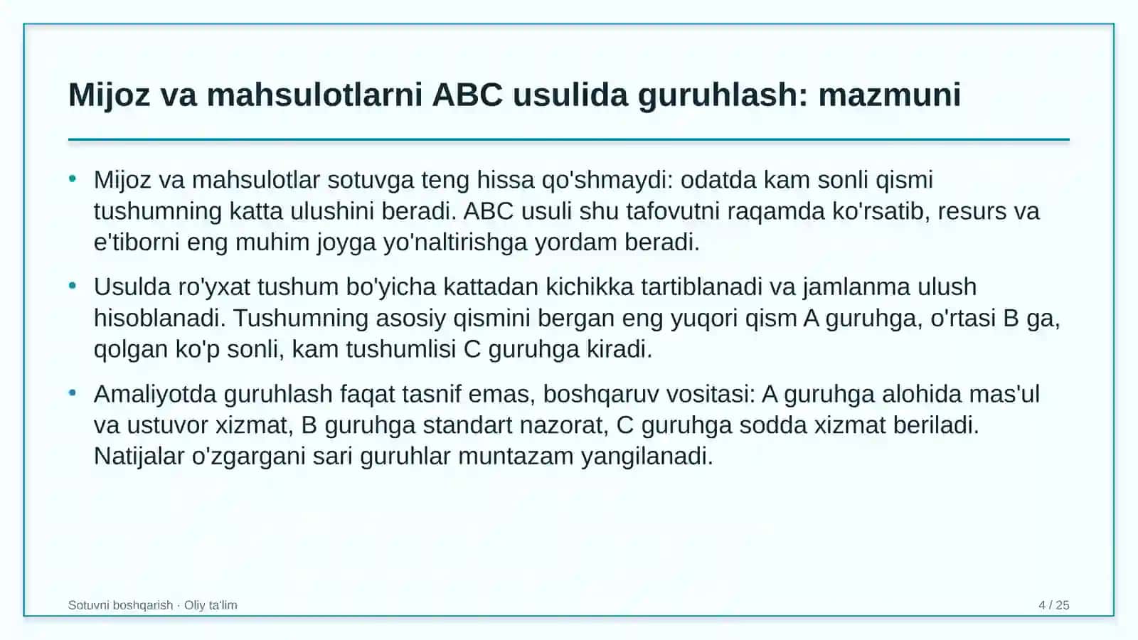 qo'g'irchoq teatrlarida mijozlar va mahsulotlarni abc usulida guruhlash 4783 4