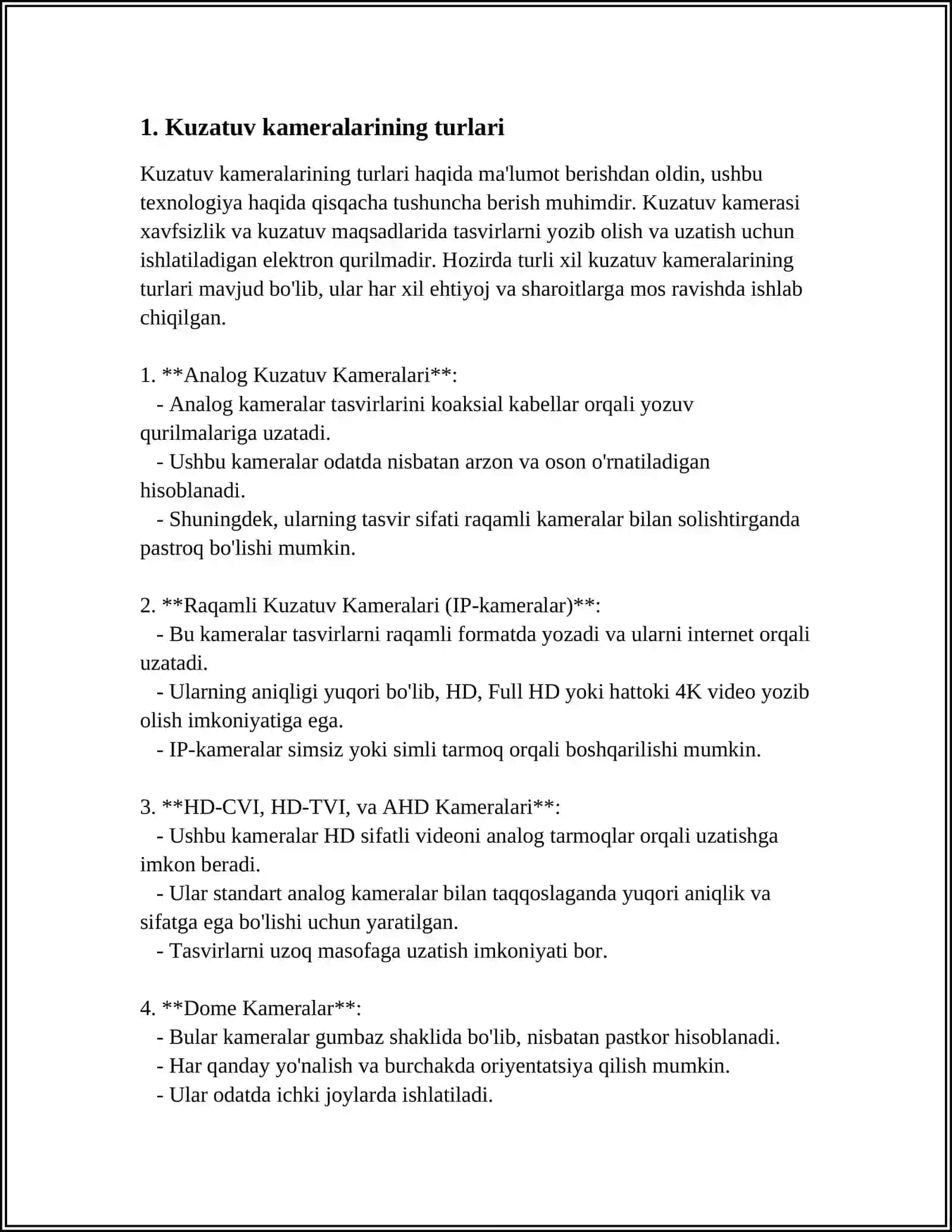 FIZIK XAVFSIZLIK CHORALARI: KUZATUV KAMERASI, SIGNALIZATSIYA, QUVVAT TA’MINOTI 4