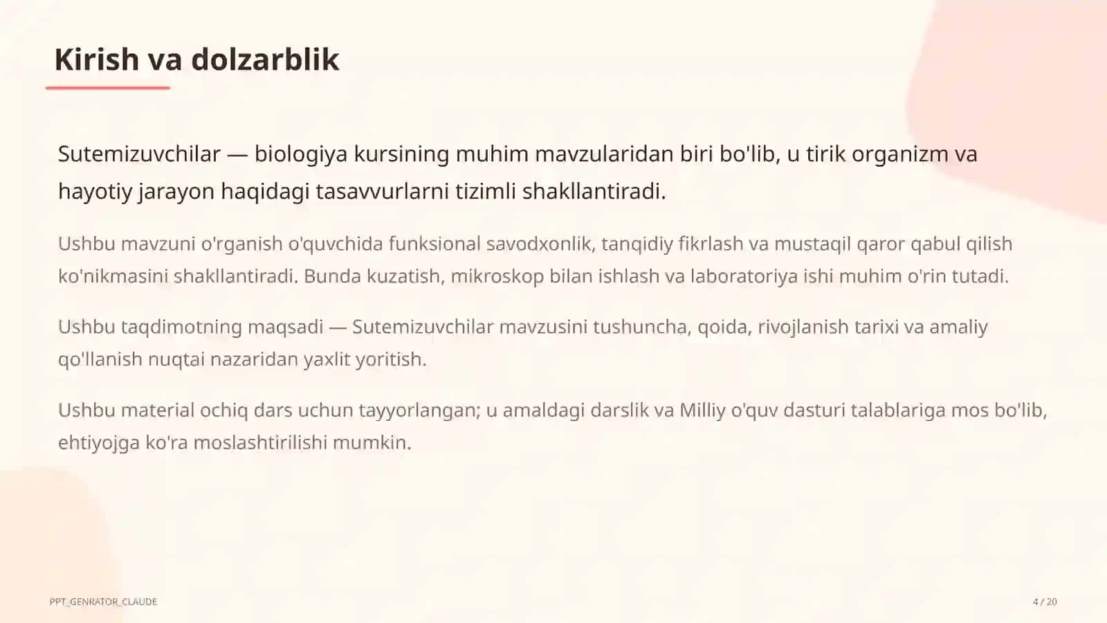 Sutemizuvchilar (7-sinf) Biologiya (5-11) — ochiq dars uchun 4