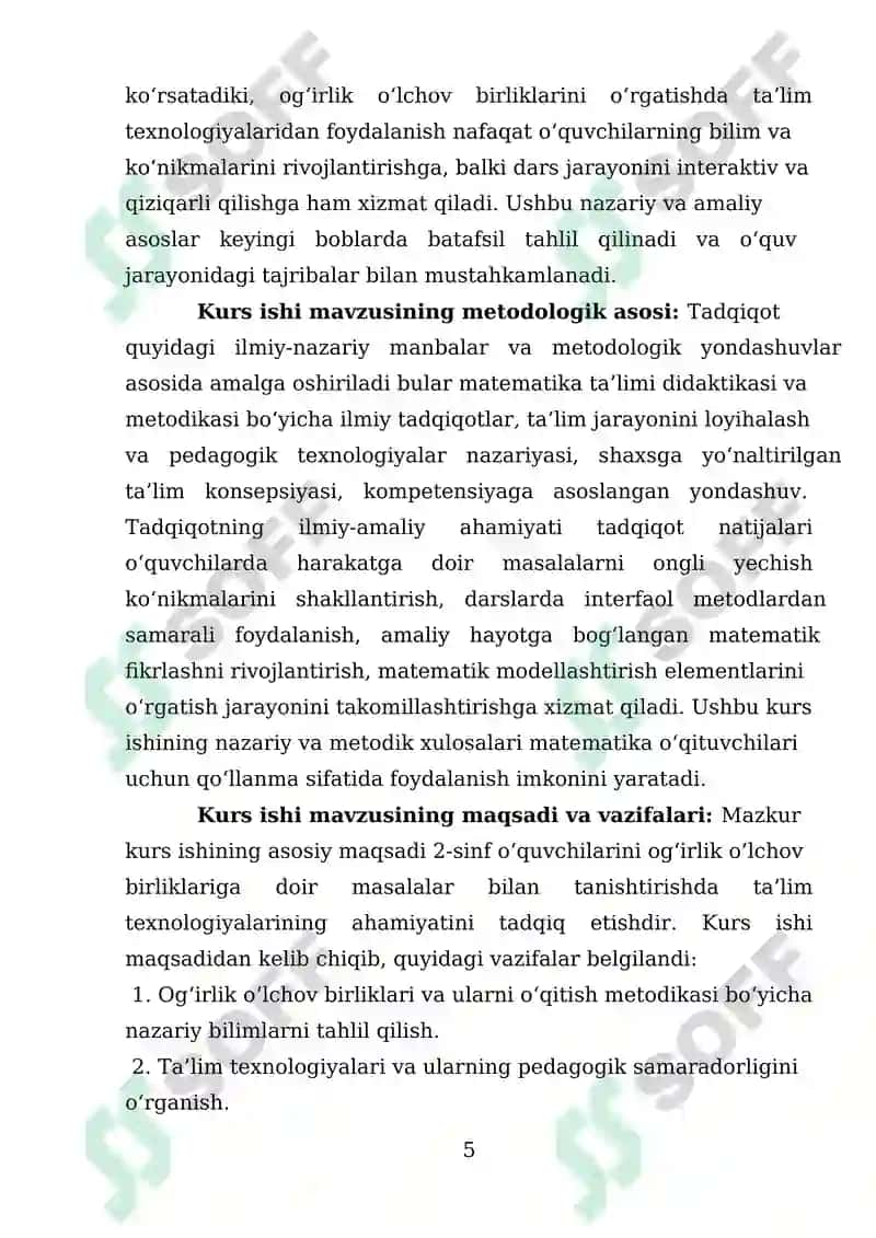 2- sinfda og‘irlik o‘lchov birliklariga doir masalalar bilan tanishtirishda ta’lim texnologiyalari 5