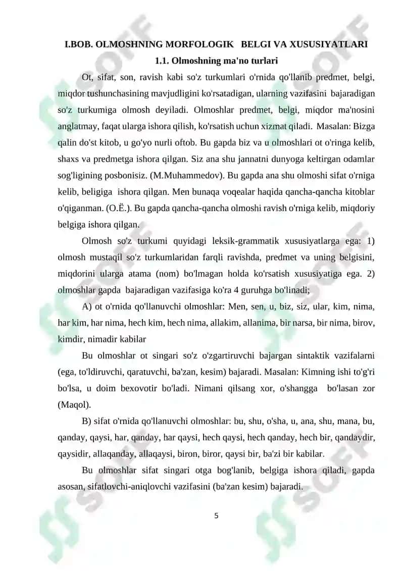 OLMOSHNING MORFOLOGIK   BELGI VA XUSUSIYATLARI (O‘TKIR HOSHIMOV ASARLARI MISOLIDA 5