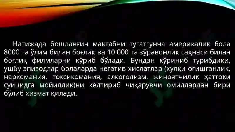 УМУМИЙЎРТА ТАЪЛИМ МУАССАСАЛАРИГА ПСИХОЛОГИК ХИЗМАТ КЎРСАТИШНИ МУВОФИҚЛАШТИРИШ БЎЛИМИ 5