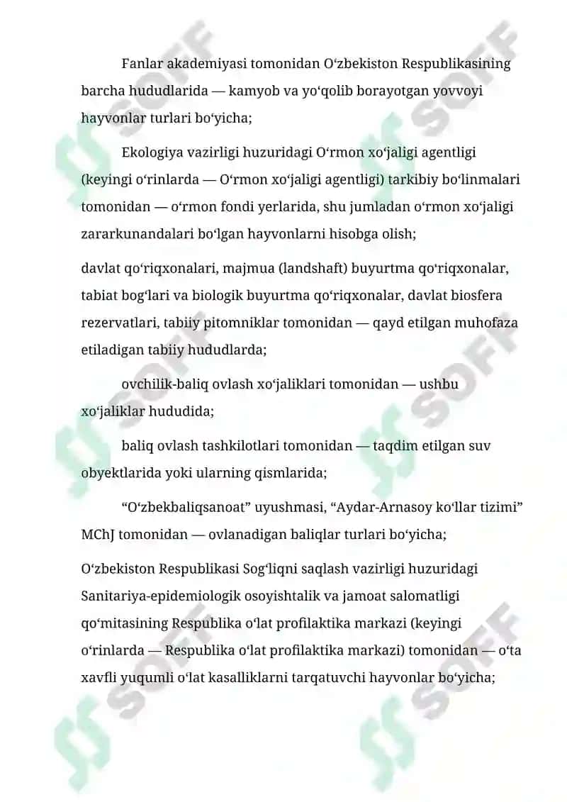 Hayvonot dunyosi davlat kadastrini yuritish tartibi 5