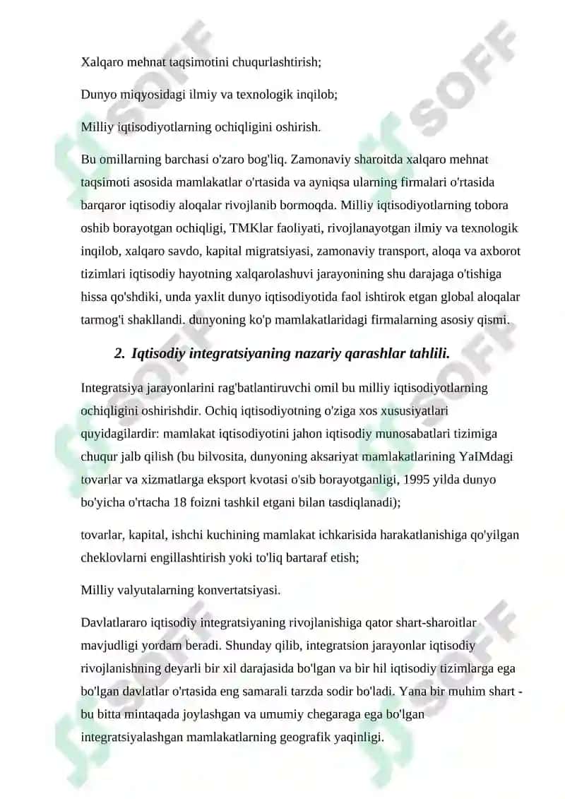 Xalqaro iqtisodiy integratsiya uning mazmun va shakillari 5