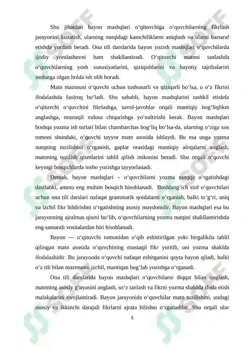 Boshlang‘ich sinflarda bayon yozish 5
