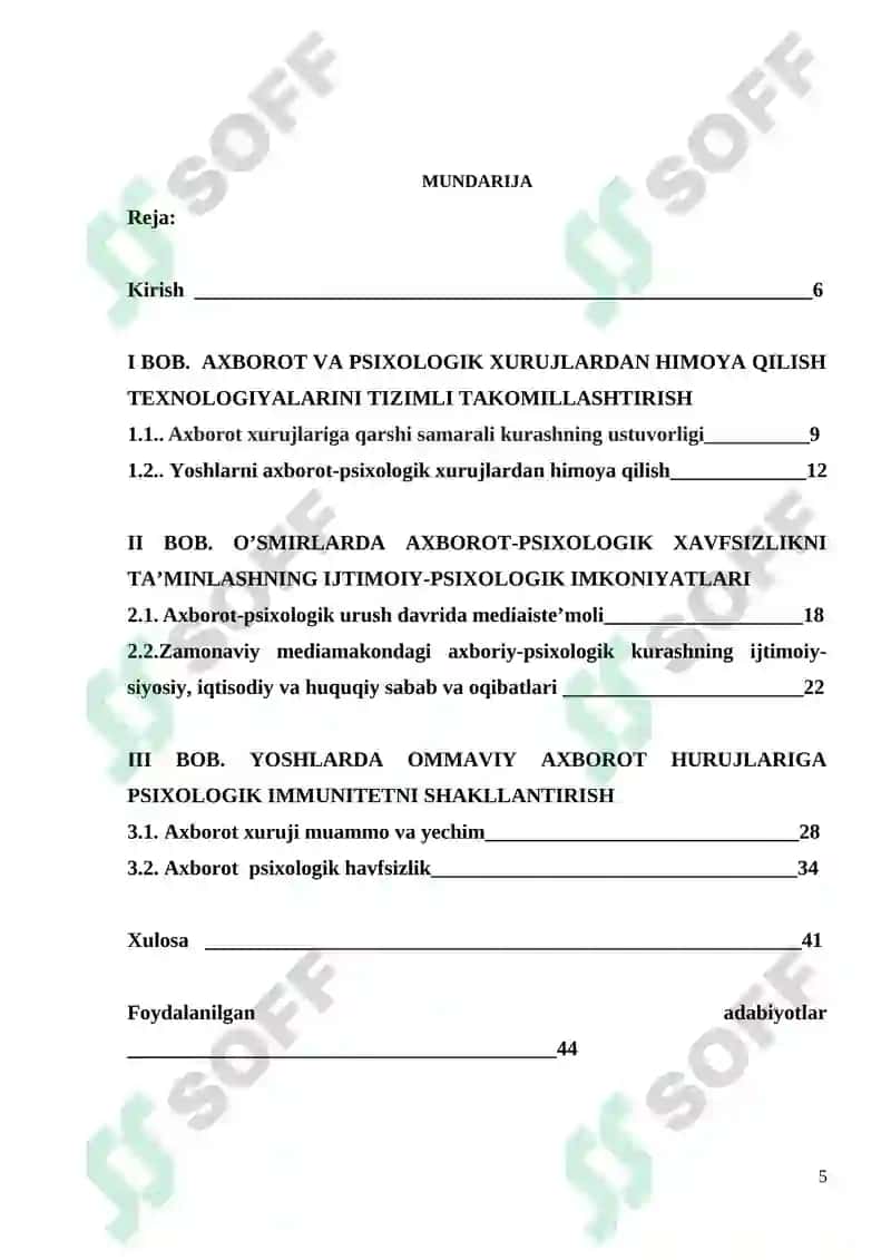 AXBOROT-PSIXOLOGIK XURUJLARNING YOSHLAR TARBIYASIGA XAVF SOLISH HOLATLARINING OLDINI OLISHGA QARATILGAN TADBIRLARNI O‘TKAZISH 5