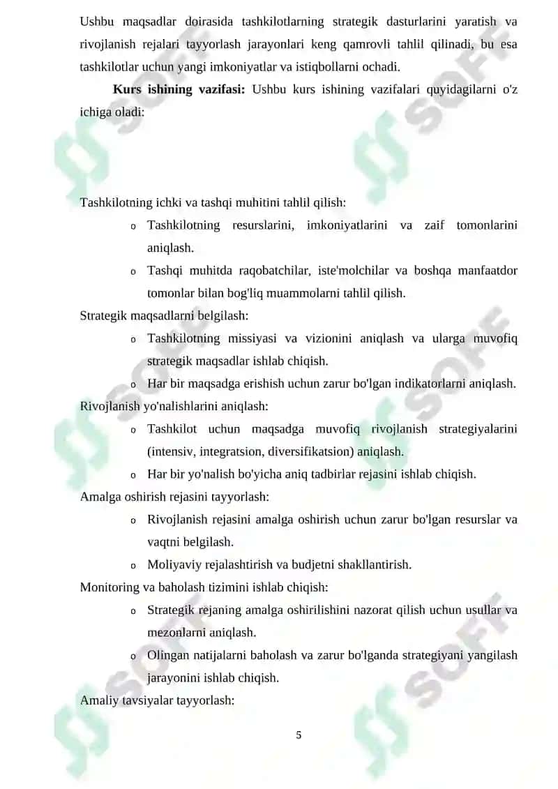 Tashkilotning strategik dasturi va rivojlanish rejasini ishlab chiqish 5