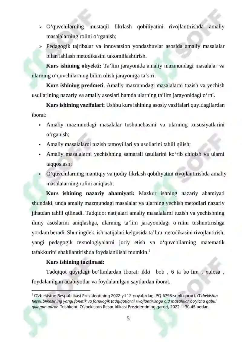 Amaliy mazmundagi masalalar tuzish va yechishni oʻrganish 5