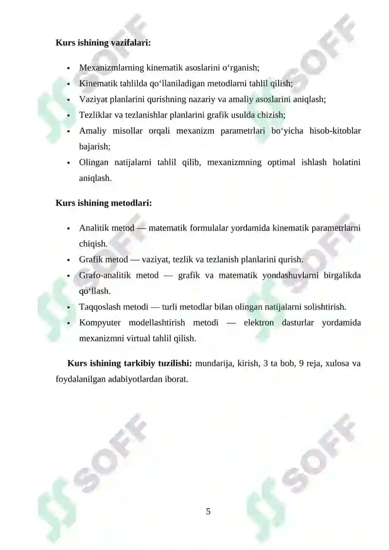 MEXANIZMLARNING KINEMATIK TEKSHIRISH MASALALARI VA METODLARI, MEXANIZMLARNING TURLI VAZIYAT PLANLARI 5