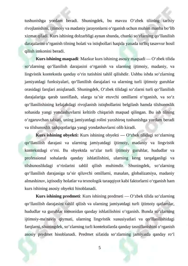"Oʻzbek tilida soʻzlarning qoʻllanilish darajasiga koʻra turlari" 5