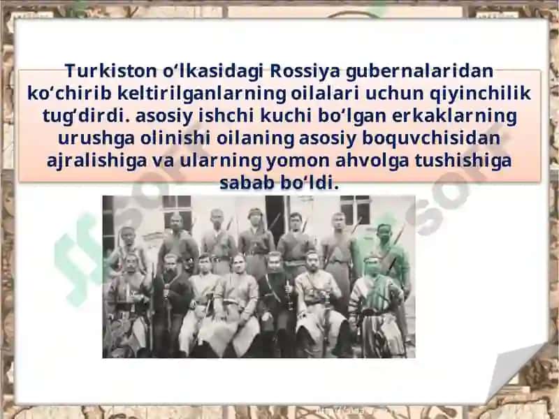 Birinchi jahon urushi yillarida Turkiston o‘lkasida 5