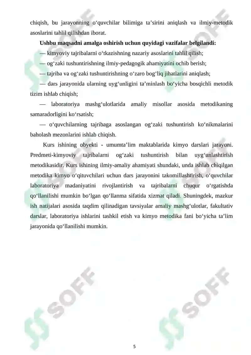 TAJRIBA O‘TKAZISH VA ULARNI OG‘ZAKI TUSHUNTIRISH BILAN UYG‘UNLASHTIRISH 5