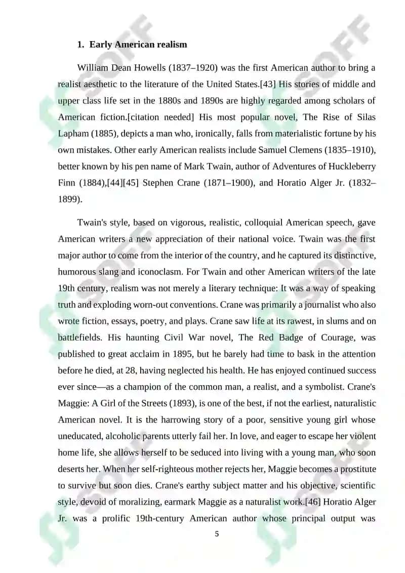 American Realism and Naturalism Course Work 5