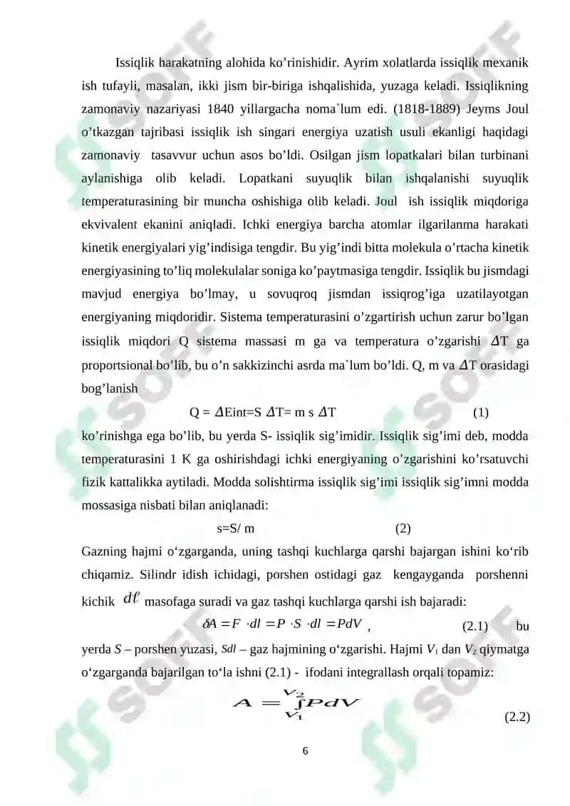 Termodinamikaning birinchi qonunini 5