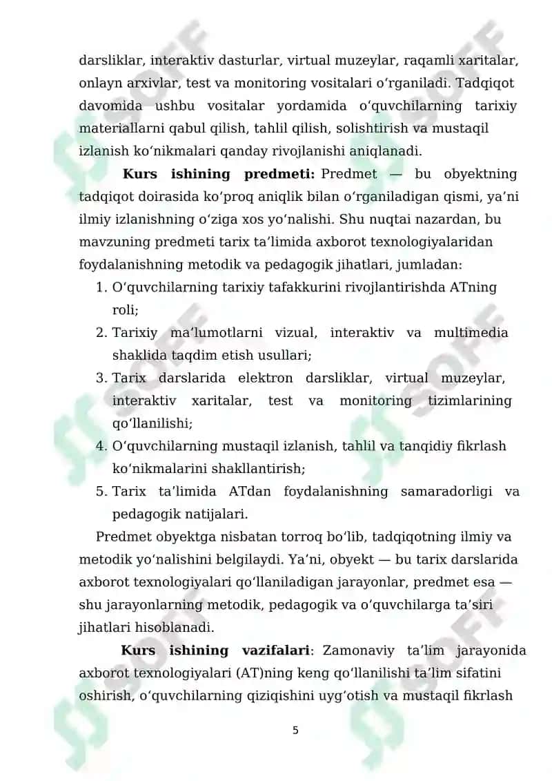 Tarix ta’limida axborot texnologiyalaridan foydalanish. 5