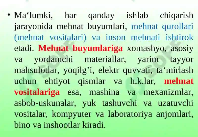Asosiy fondlar tushunchasi, ahamiyati, tasnifi 5