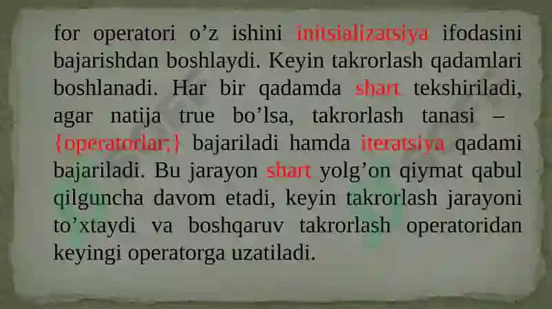 Takrorlash operatorlari 5