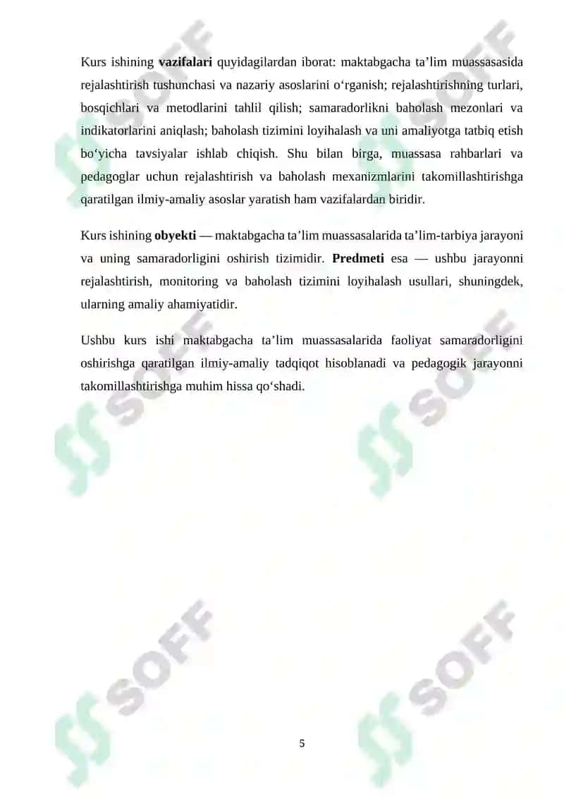 MAKTABGACHA TA'LIM MUASSASASI FAOLIYATINI REJALASHTIRISH VA UNI SAMʼRADORLIGINI BAHOLASH TIZIMINI LOYIHALASHTIRISH 5