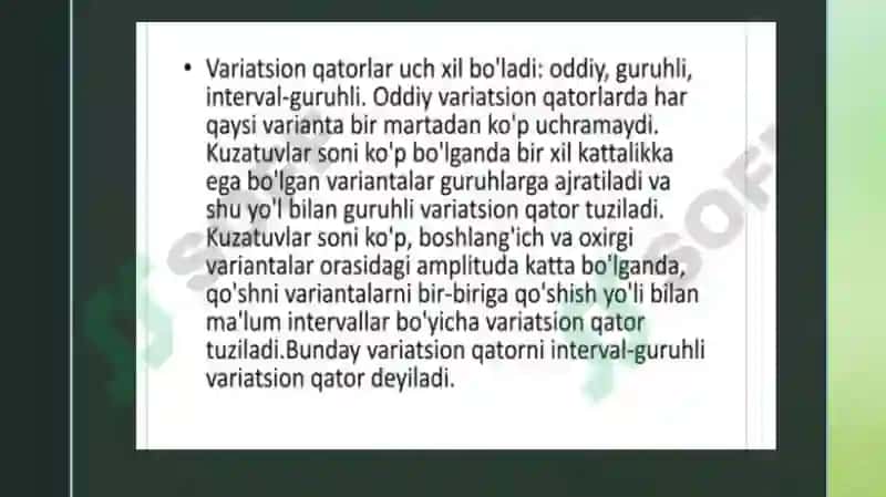Òrtacha miqdorlar turlari, hisoblash usullari. Tibbiyotga qo'llanilishi 5