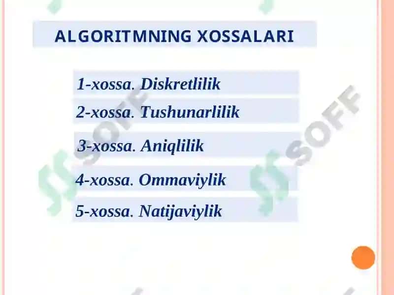 ALGORITMLARNI YARATISH USULLARI VA TURLARI 5