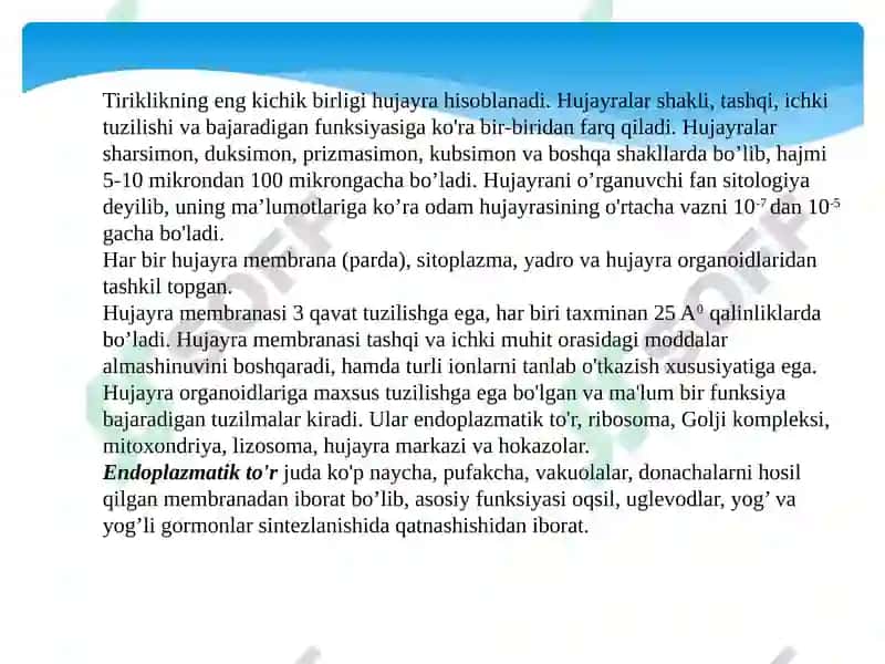 Ma’ruza. Kirish. Osish va rivojlanishning umumiy qonuniyatlari. Organizm va muhit 5