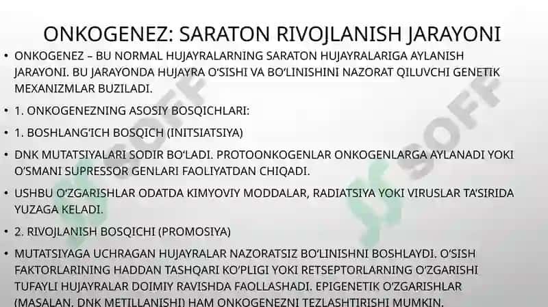 Onkogenez  Oʻsmalarning onkogenlari, protoonkogenlari va suppressor genlar 5