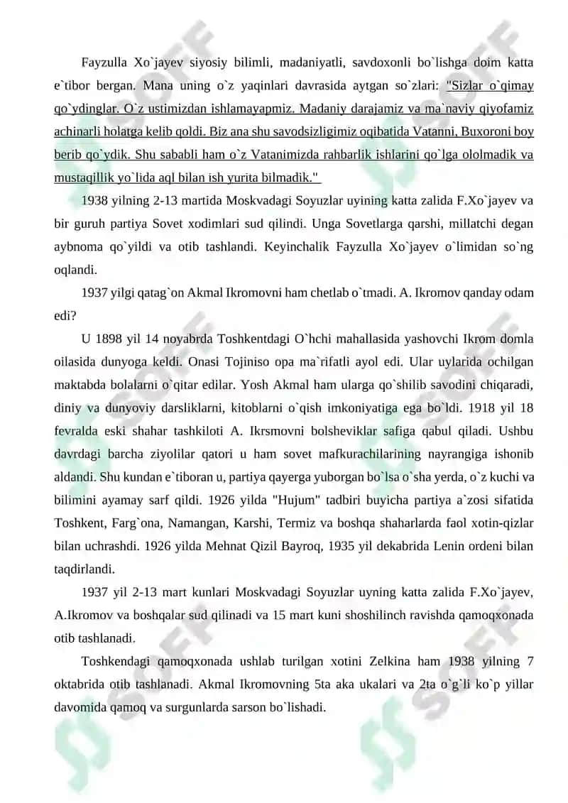 Sovet tuzumining qatag`onlik siyosati va uning o`zbekistondagi og`ir oqibatlari 5
